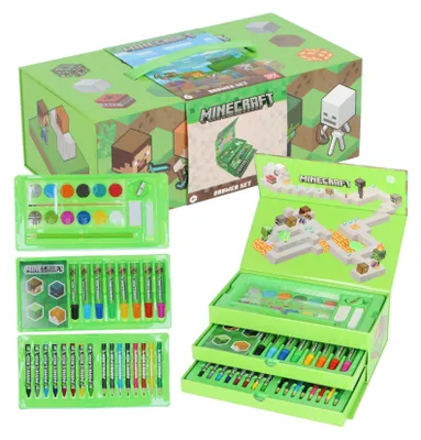 Produktbild von Minecraft Malkoffer für Kinder – Kreativset mit Stiften, Farben und Wasserfarbkasten