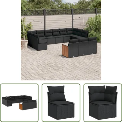 Produktbild von The Living Store 13-tlg. Garten-Sofagarnitur mit Kissen Schwarz Poly Rattan