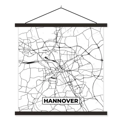 Produktbild von MuchoWow® Textilposter Hannover - Karte - Stadtplan 90x90 cm mit schwarzem Rahmen - Magnetisches