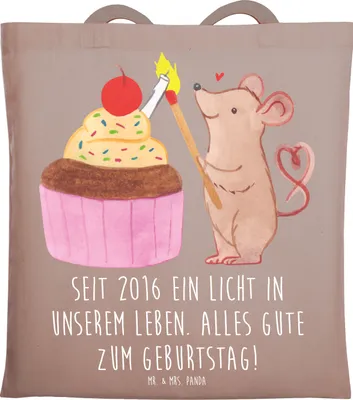 Produktbild von Mr. & Mrs. Panda festivaltasche 2016 Geburtstag - Braun Pastell - Geschenk, Jutebeutel, Happy Birthday, Dankbarkeit, stoff shopper, Geburtstagswünsche, Schultasche, Alter