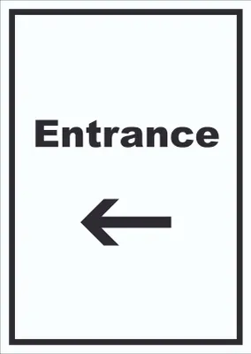 Produktbild von Entrance Schild mit Text und Richtungspfeil links Eingang hochkant A2 (420x594mm)