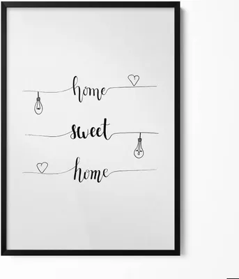 Produktbild von Inschrift an einer Wohnung „Home, sweet home“– Wandbild mit Rahmen – Gerahmtes Bild  – Wanddekoration – 70x100 cm –  Schwarz Rahmen