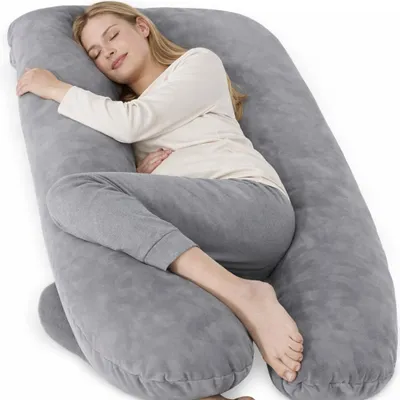 Produktbild von U Form Seitenschläferkissen Grau – Schwangerschaftskissen XXL, Stillkissen Groß, Lagerungskissen für Schwangere, Body Pillow, Schlafkissen für Frauen