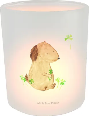 Produktbild von Mr. & Mrs. Panda Windlicht aus Glas Hund Kleeblatt - Transparent - Geschenk, Neuanfang, Viel Glück, Outdoor Kerzenhalter, Teelichthalter, Sprüche
