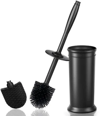 Immagine prodotto di Scopino da bagno nero con 2 testine e supporto in silicone