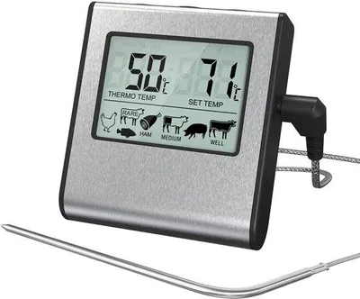 Obrázek produktu pro Digitální kuchyňské teploměry se sondou a časovačem – velký LCD displej – teplotní sonda pro vaření – grilování – maso – trouba – gril – přesné měření