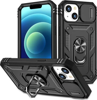 Produktbild von iPhone 14 Hülle - Coverup Ring Ständer Back Cover mit Kamera Schutz - Schwarz
