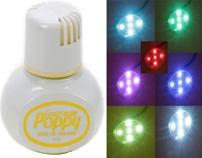 Produktbild von Original Poppy Lufterfrischer mit LED-Beleuchtung, 5 Volt USB-Stecker, 5 LEDs 7 Farben Farbwechsel, Duft Jasmin Inhalt 150 ml, für LKW, PKW, Boot, Wohnmobil