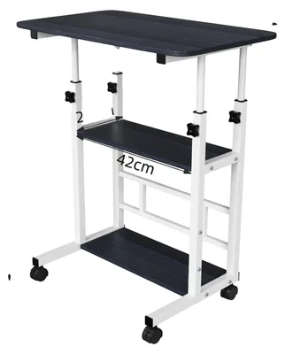 Image de Table de travail réglable en hauteur, bureau mobile sur roulettes, couleur noire