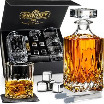 Produktbild von Whisiskey – Whisky Karaffe Set - Whiskey Geschenke für Männer – Whiskygläser - Dekanter 800ML, Geschenkbox, Whiskey Gläser, Steine, Zubehör