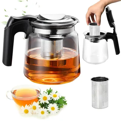 Glas-Teekanne 1,5 L mit Edelstahlsieb, hitzebeständig