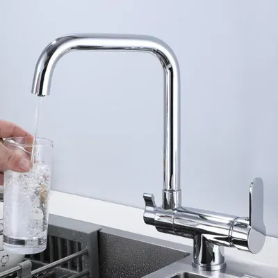 Küchenarmatur 3-in-1, einklappbar, 360° drehbar, 2 Griffe, Chrom