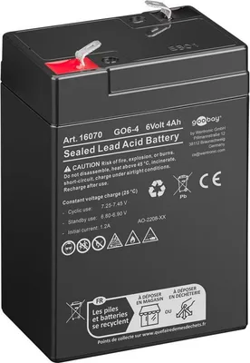 Zdjęcie produktu dla Goobay 16070, Ołowiany (VRLA), 6 V, 1 szt., Czarny, 4 Ah, 4000 mAh