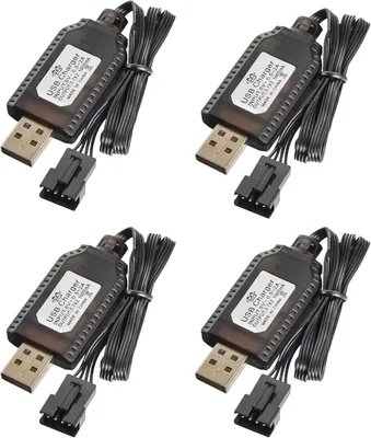 Zdjęcie produktu dla ładowarka 4x USB do akumulatorów LiPo 7.4V 2S - SM-4P 4PIN - Kompatybilna z samochodami RC, dronami, łodziami - Zabezpieczenie przed przeładowaniem, wskaźnik naładowania, czarna