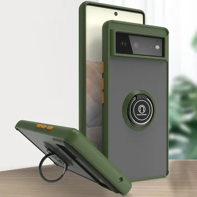 Obrázek produktu pro Pouzdro pro Google Pixel 6 matné průsvitné TPU pouzdro s prstencovým držákem a stojánkem Armádní zelená