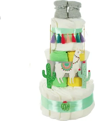 Produktbild von Windeltorte LALA LAMA türkis 20x20x40cm für Babys 0-3 Monate in Geschenkfolie