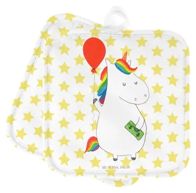 Produktbild von Mr. & Mrs. Panda Topfuntersetzer Einhorn Luftballon - Weiß - Geschenk, Topflappen, topfhalter, Kochlappen, Geld, Einhörner, Set, Freundin, Ofenlappen, Unicorn