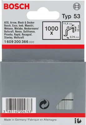 Obrázok produktu pre Bosch 1 609 200 366, Balík svoriek, 6 mm, Upevnenie, 1,14 cm, 1000 svoriek, Kovová