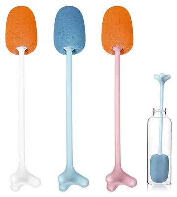 Produktbild von 3er Set Flaschenbürsten mit Schwamm, Reinigungsbürste mit langem Griff, für Tassen, Gläser und Flaschen