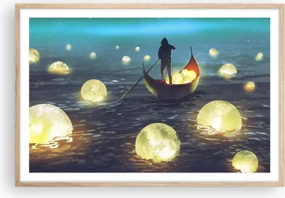 Produktbild von Gerahmtes Poster - Rahmen in heller Eiche - Boot Wasser Märchen - 91,5x61 cm - Wand Bild - Wanddeko - Wandbilder - Wandposter - Bilderrahmen - Bilder - Kunstdruck - Wandbild - P2NAA91x61-4002