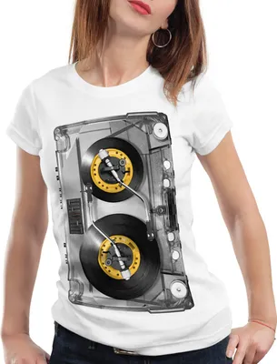 Produktbild von style3 Nonstop Play T-Shirt Damen kassette fotodruck turntable schallplatte, Farbe:Weiß, Größe:L