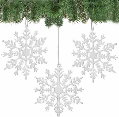 Immagine prodotto di Decorazioni natalizie - Fiocchi di neve con glitter bianchi, 12 cm, set da 3 pezzi