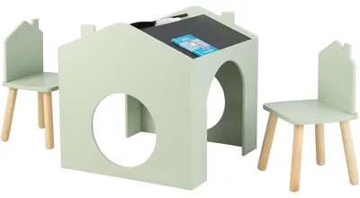 Immagine prodotto di Tavolo per bambini GINGER HOME con 2 sedie – Casa gioco multifunzionale con lavagna nera, area per disegnare e area per leggere