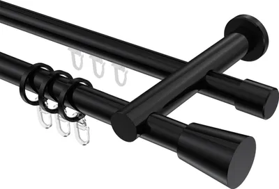 Produktbild von Interdeco Rundrohr-Innenlaufstange / Gardinenstange (Kombination) Schwarz, Typ Platon Sitra (Konus), 20 mm Ø 2-läufig, 280 cm