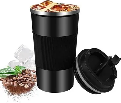 Image de Gobelet isotherme Famanu, 510 ml, noir, en acier inoxydable, anti-fuite