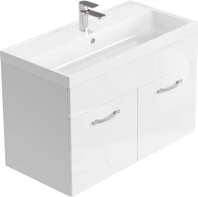 Produktbild von Badplaats Badmöbel Set mit Waschbecken und Unterschrank Paso 01 80 x 40 cm Weiß Hochglanz - Waschbeckenunterschrank mit Waschbecken