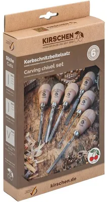 Produktbild von Kirschen 5696000 Kerbschnitzbeitelsatz im Karton, 6-tlg. mit Rotbuchenheft, Birnenform