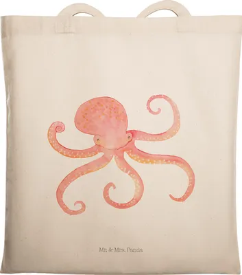Produktbild von Mr. & Mrs. Panda Tote Bag Tintenfisch - Transparent - Geschenk, Wasser, Meerestier, Krake, Laptoptasche, Meer, Lustige Sprüche, Schultasche, Ozean, Jutebeutel, Tasche
