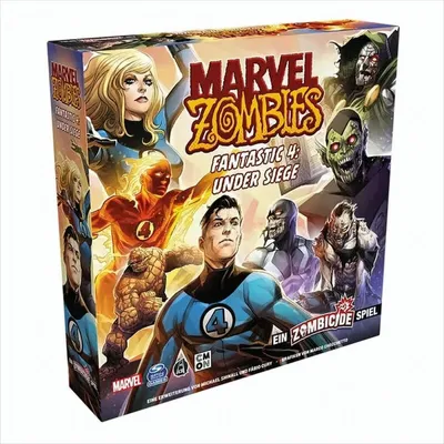 A product box for a board game titled 'Marvel Zombies - Fantastic 4: Under Siege'.