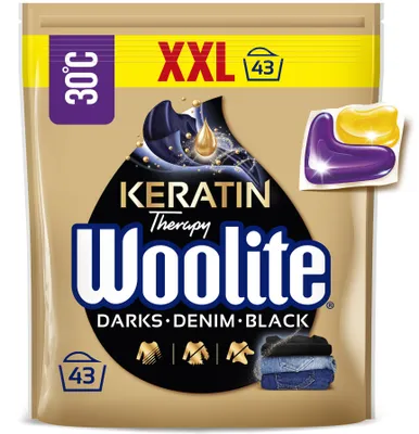 Produktbild von 015306 Woolite Kapseln Schwarz, Dunkle Farben & Jeans mit Keratin 43 Stück