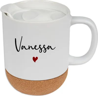 Produktbild von Tasse mit Name personalisiert, Namenstasse mit Korkboden, weiß, 330 ml