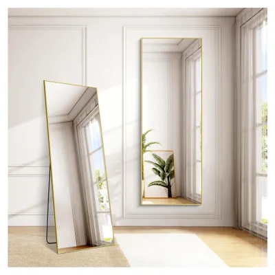 Produktbild von Rechteckiger Ganzkörperspiegel, 179 x 65 cm Standspiegel mit goldenem Aluminiumrahmen, großer Wandspiegel für Schlafzimmer, Eingangsbereich, Flur und Heimdekoration