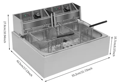 Produktbild von Fritteuse - Gewerbliche Edelstahl-Fritteuse - 3200 W - 12 L Einzelbehälter - Doppelte Temperaturregelung - 2 Körbe