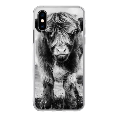Produktbild von MuchoWow® Handyhülle Schutzhülle Hülle für iPhone X Schottischer Highlander - Berg - Schwarz - Weiß Silikon Softcase Handy Hülle - Handyhülle