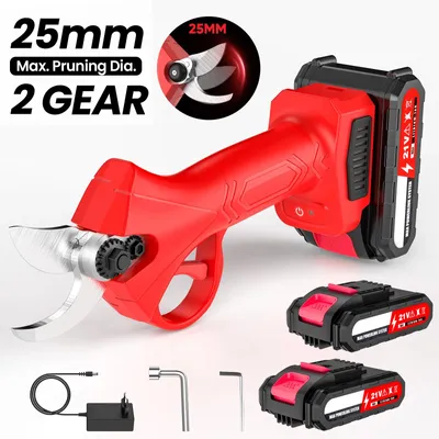 Produktbild von Elektrische Gartenschere - Akku-Rebschere - 21 V - Kohlenstoffstahlklinge - Bürstenloser Motor - 30 mm Schnittdurchmesser - 2 Akkus - Rot