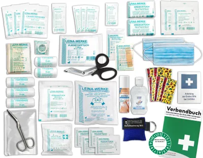 Produktbild von Komplett-Set Erste-Hilfe KITA PLUS 4 nach aktueller DIN/EN 13157 für Betriebe inkl. Sprühpflaster, Hygiene-Gel & Notfallbeatmungshilfe