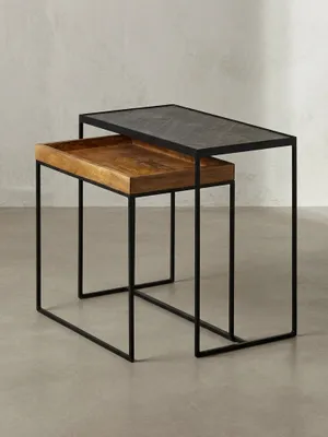 Produktbild von Industrielle Beistelltisch Set, Mango Massivholz, Eisen, Anthrazit/Braun. 60x30x50 cm | Kadima Design