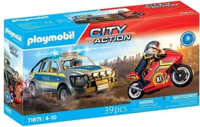 Image de PLAYMOBIL Pick-up de police, moto & 2 personnages, Les policiers, City Action, 39 pièces, dès 4 ans