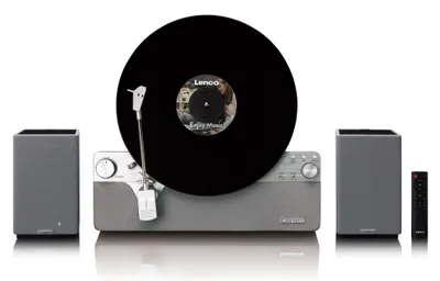 Zdjęcie produktu dla Zestaw stereo automatyczny pionowy gramofon LENCO LSA-071SI + Aktywne głośniki LENCO SPB-240BKGY