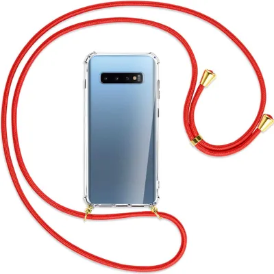 Produktbild von Handykette Backcover-Schutzhülle mit Band (Metall goldfarben) für Samsung Galaxy S10+ / S10 Plus - rot