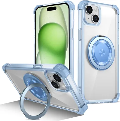Image de Etui pour iPhone 14 Plus / 15 Plus anneau magnétique, support, compatible MagSafe, protection militaire, étui transparent bleu