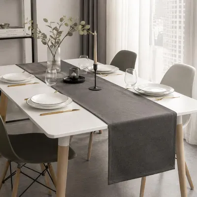 Zdjęcie produktu dla ProximaX, obrus stołowy, ciemnoszary, 40x180 cm, imitacja lnu, wodoodporny, można prać, idealny do stołu jadalnego, bufetu i dekoracji na przyjęcia
