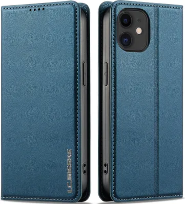 Obrázek produktu pro Magnetické flipové kožené pouzdro pro iPhone 12 / 12 Pro, s přihrádkou na karty a funkcí stojánku Modrá