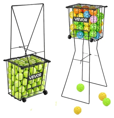 Immagine prodotto di Cestello per palline da tennis VEVOR con rotelle, raccoglitore di palline da tennis con telaio e cestello Acciaio al carbonio, cestello convertibile per 75 palline da tennis, carrello portatile per la raccolta delle palline durante l'allenamento, nero