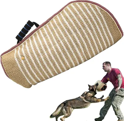 Immagine prodotto di Guaina protettiva in iuta morbida per la mano, con impugnatura, ideale per l'addestramento dei cani – Bracciale protettivo sostenibile per cani