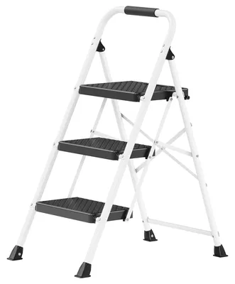 Image de Escalier pliant en acier, 3 marches, capacité jusqu'à 150 kg | Blanc | 73 x 46,5 x 102,5 cm